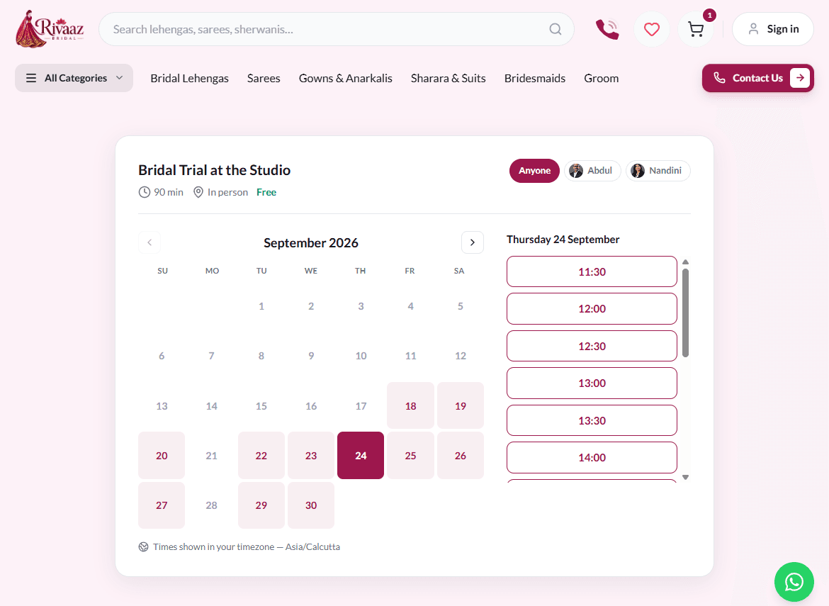 Taking an appointment booking